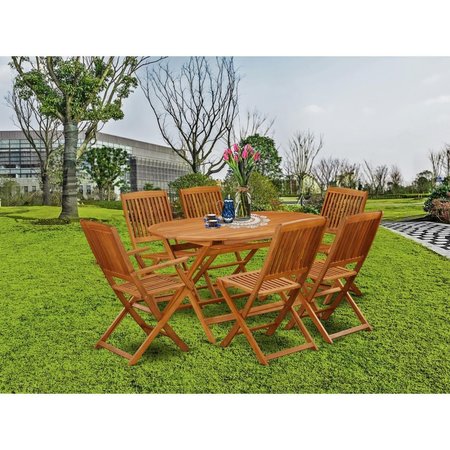 EAST WEST FURNITURE 7 Piece Diboll Acacia Hardwood Courtyard Furniture Set - Natural Oil DICM72CANA